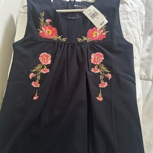 Floral Embroidered Kids Dress - Navy blue and Pink